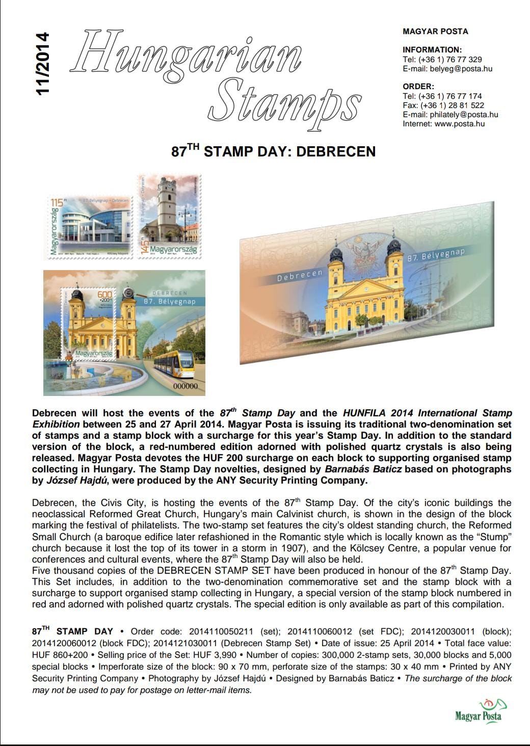 Hungary 2014 beautiful MS with real quartz affixed  In a special folder with normal Ms .