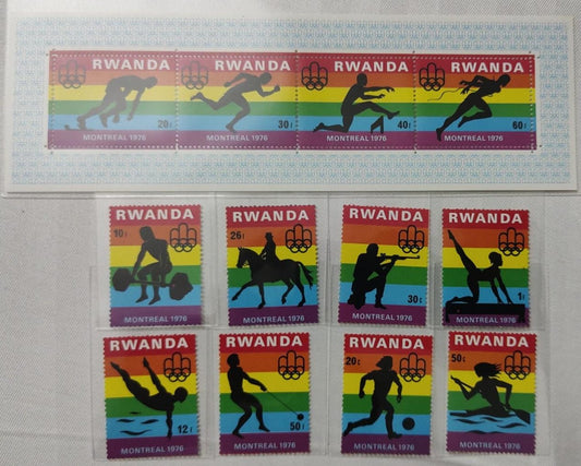 Rwanda set of 8 stamps +1 MS  On Olympics 1976