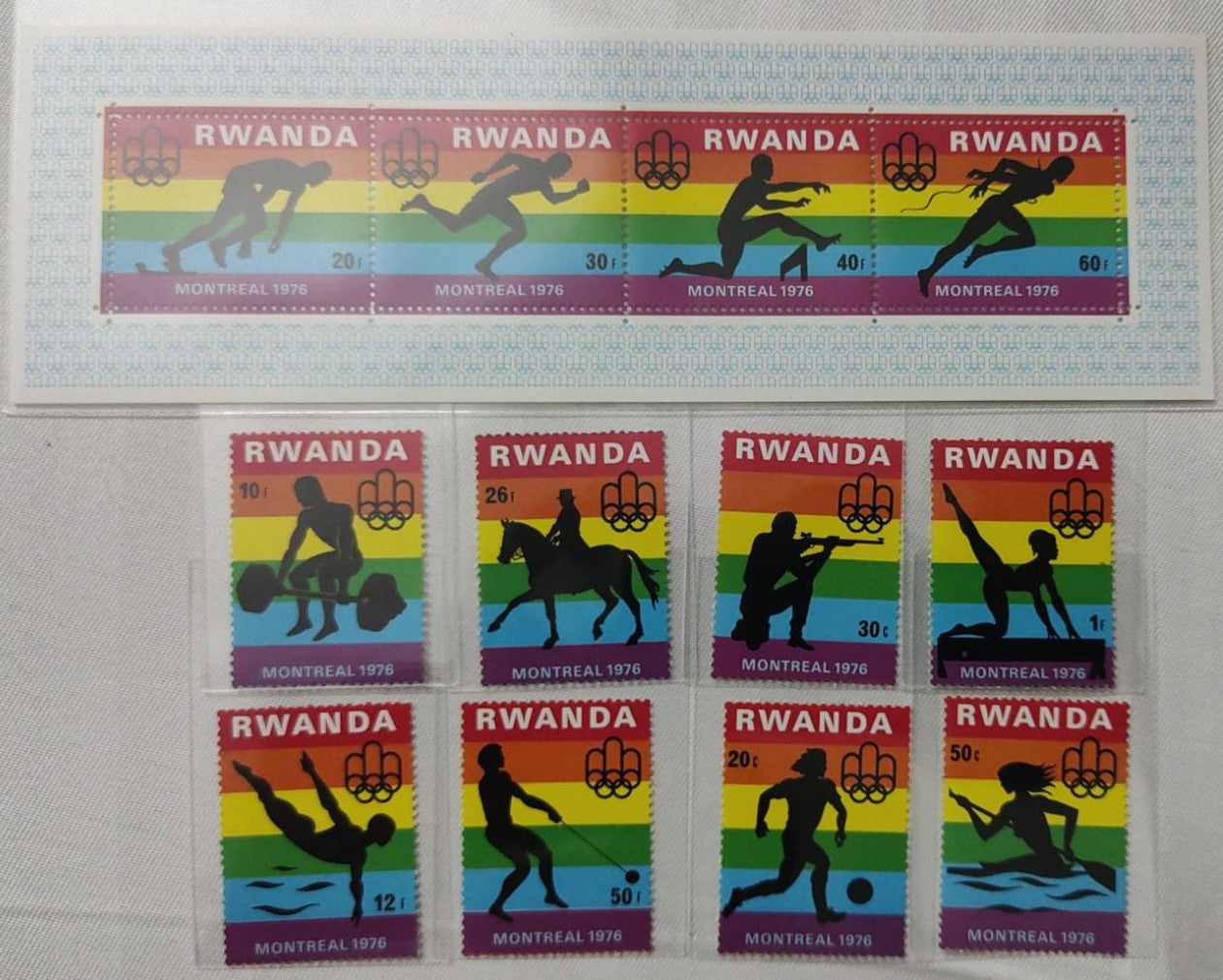 रवांडा ओलंपिक 1976 पर 8 टिकटों +1 एमएस का सेट