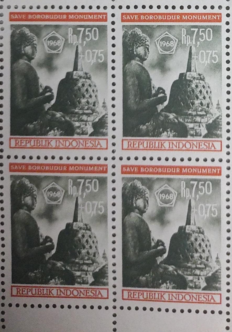 Indonesia 1968 Buddha mint stamp- block of 4