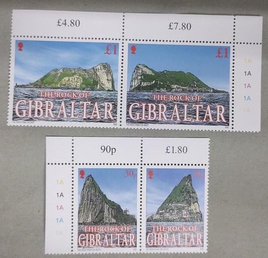 Gibraltar 2002 set of 4 stamps with real rock powder affixed on the rocks as shown in the stamps.