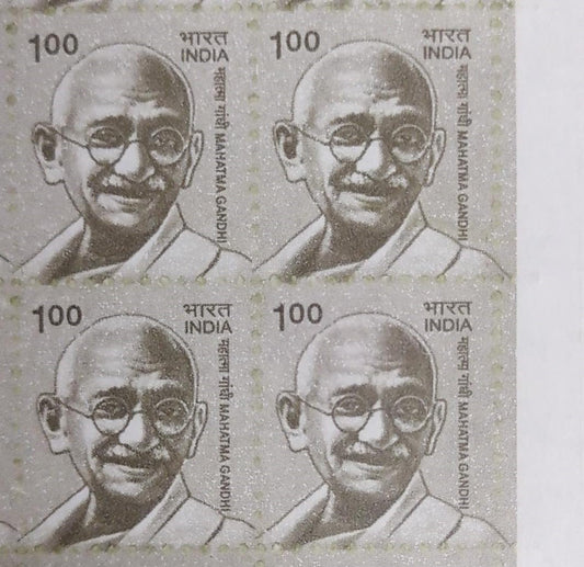 Imperf- error in Gandhiji definitive stamp with side margin Block of 4 stamps