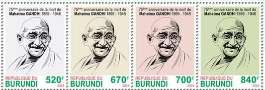 Burundi horizontal strip of 4 Gandhi stamps.   Latest issue.