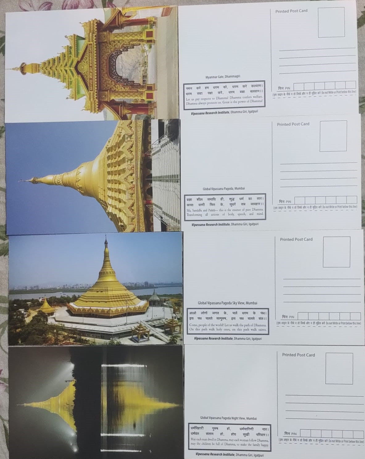Set of 12 beautiful mint Postcards related to Buddhism theme.   Issued by Vipassana Research Institute