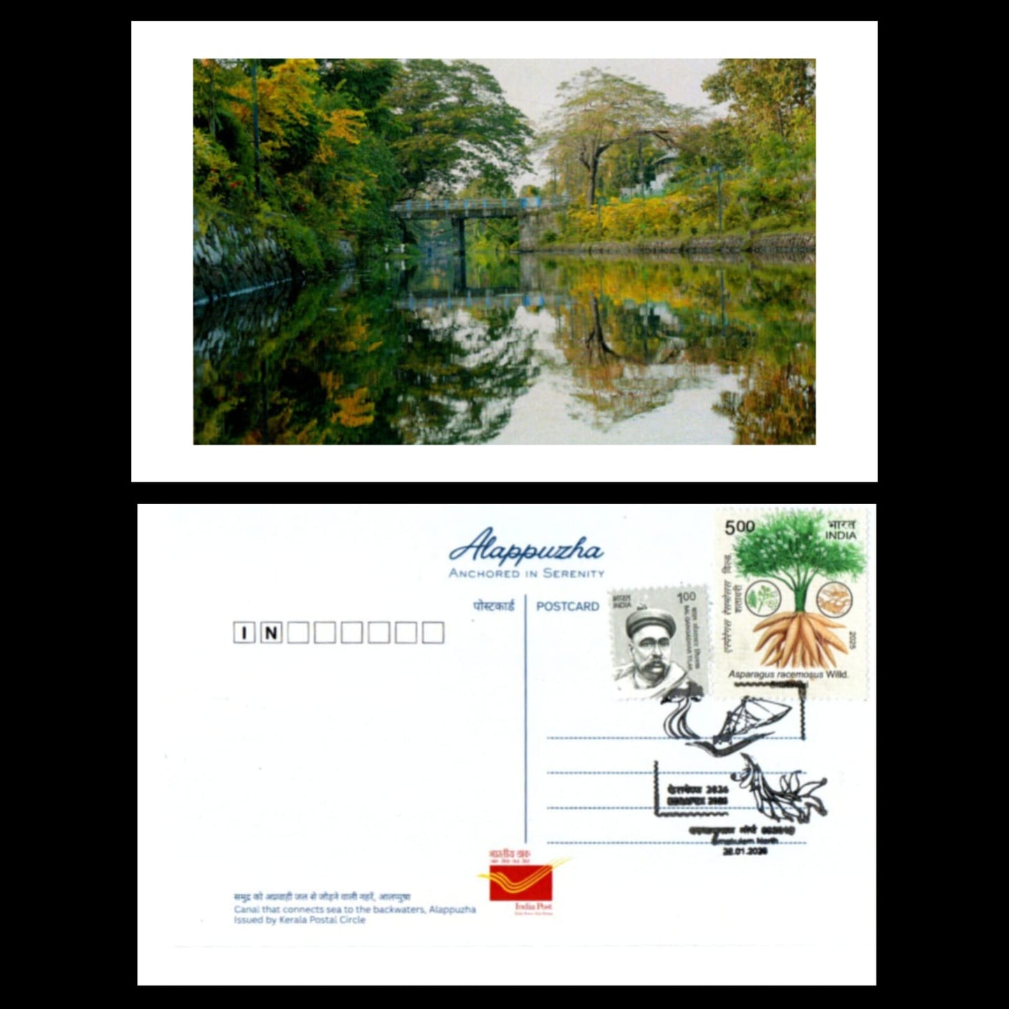 A beautiful set of 5 pic postcards on back waters of Alappuzha, issued during Kerapex 2026 with exhibition logo special cancellation.