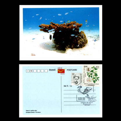 A beautiful set of 5 pic postcards on Marine Fauna of Lakshadweep islands, issued during Kerapex 2026 with exhibition logo special cancellation.