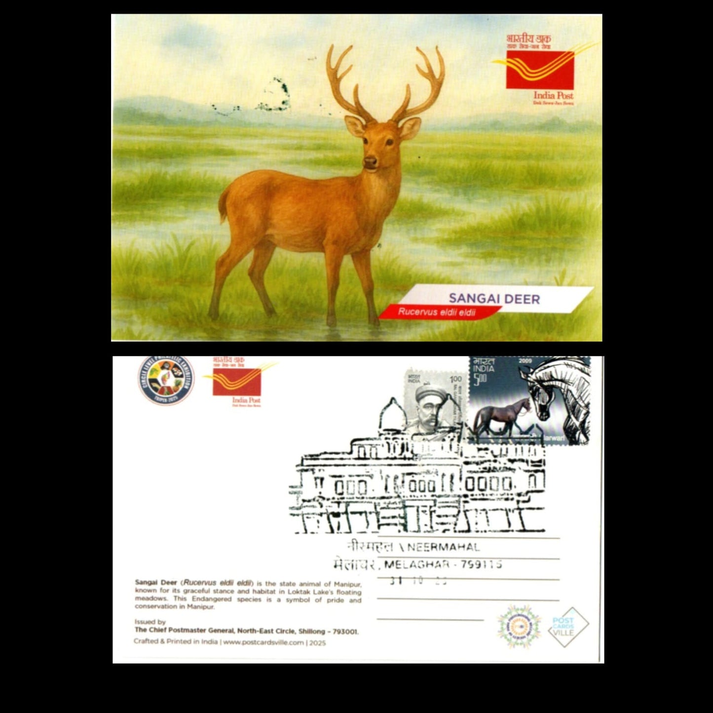 A beautiful set of picture postcards on Biodiversity of India's North East, with inauguration day permanent pictorial cancellations of Neermahal