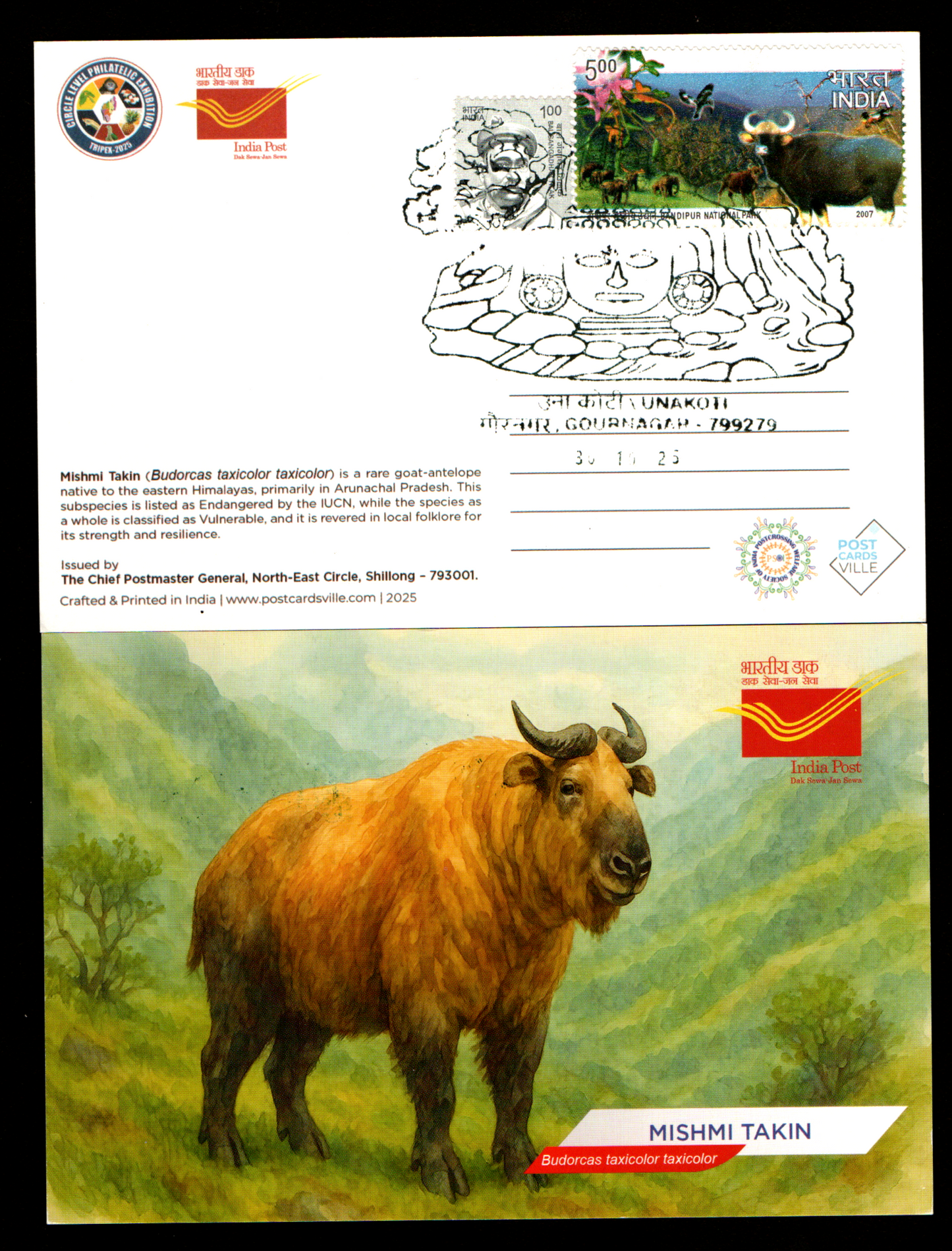 A beautiful set of picture postcards on Biodiversity of India's North East, with inauguration day permanent pictorial cancellations of Unakoti