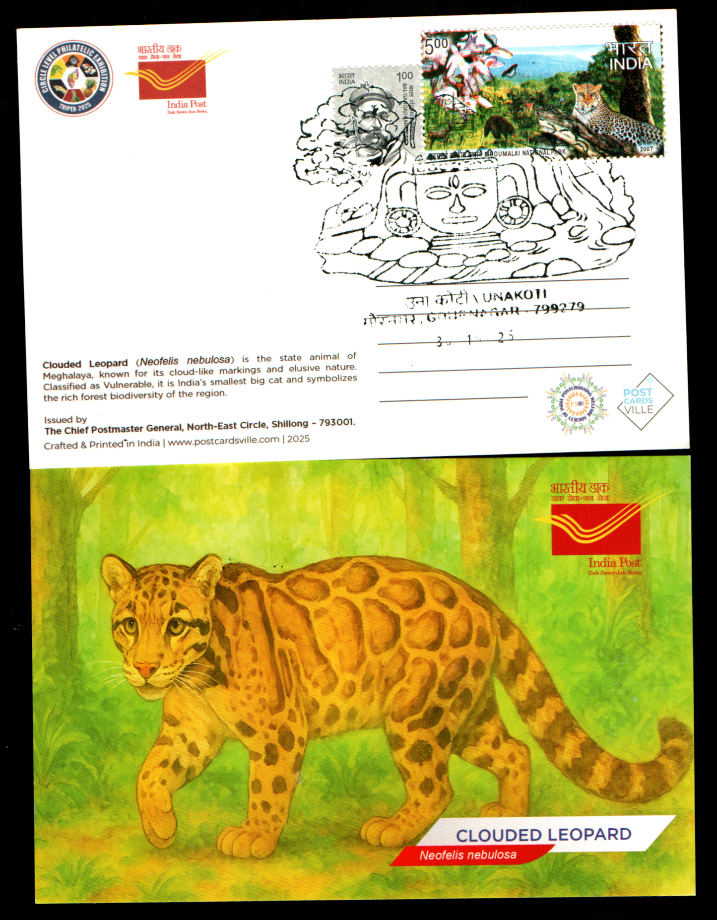 A beautiful set of picture postcards on Biodiversity of India's North East, with inauguration day permanent pictorial cancellations of Unakoti