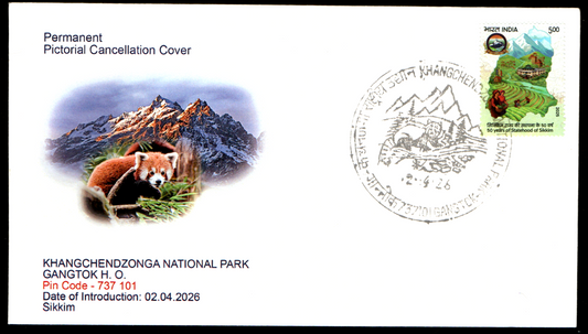 Beautiful private cover with inauguration day permanent pictorial cancellation on Khangchendzoga National Park, Sikkim