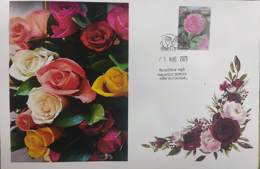 Rose 🌹 Scented stamp with permanent pictorial cancellation of Rose from Chandigarh - city of roses