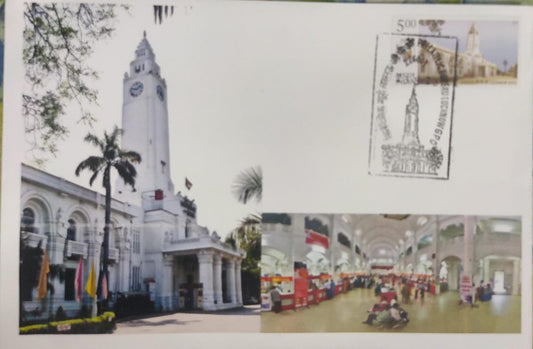 Lucknow Husainbad clock tower and GPO building with same stamp and same permanent pictorial cancellation