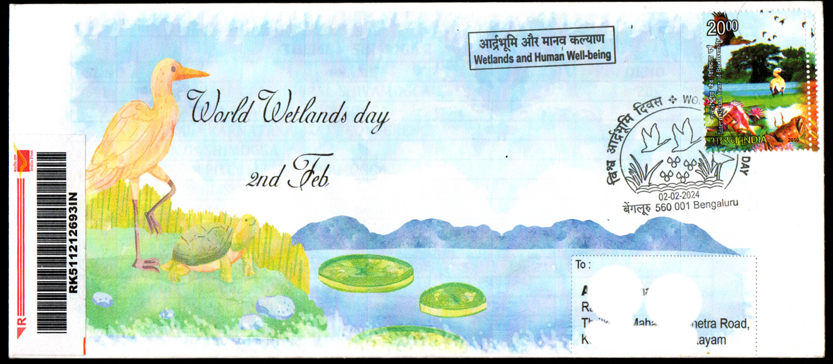 Special Cancellation Postally Travelled Cover on World Wetlands Day-02-02-2024 From Bengaluru