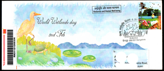 Special Cancellation Postally Travelled Cover on World Wetlands Day-02-02-2024 From Bengaluru
