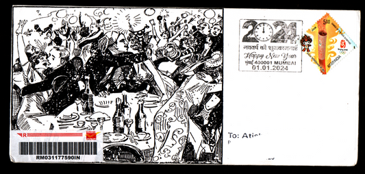 Special Cancellation Postally Travelled Cover on Happy New year 2024-01.01.2024 from Mumbai