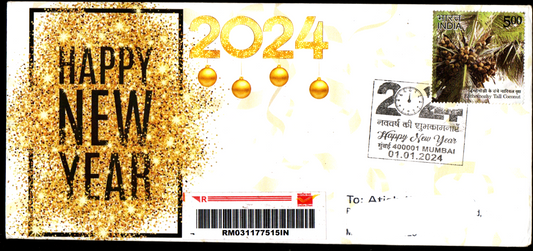 Special Cancellation Postally Travelled Cover on Happy New year 2024-01.01.2024 from Mumbai
