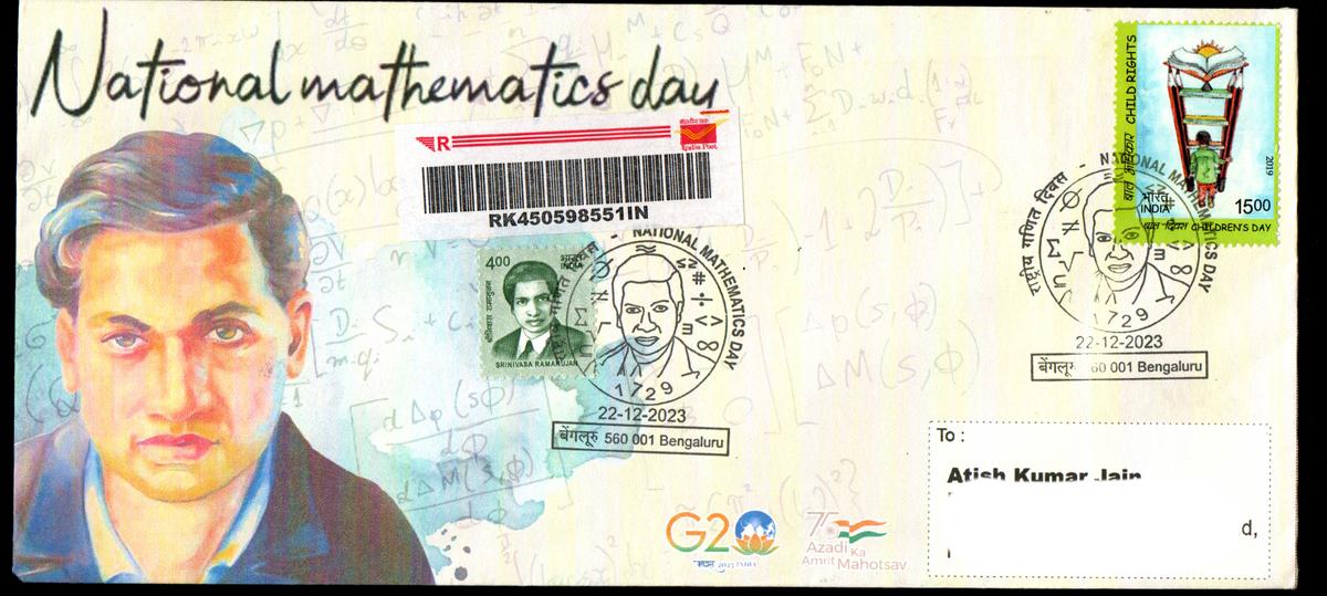 Special Cancellation Postally Travelled Cover on National Mathematics Day -22.12.2023 from Bengaluru