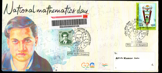 Special Cancellation Postally Travelled Cover on National Mathematics Day -22.12.2023 from Bengaluru