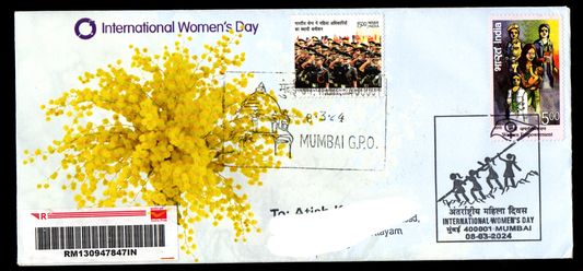 Special Cancellation with permanent pictorial Cancellation on International Women's Day Postally Travelled Cover 08-03-2024 from Mumbai