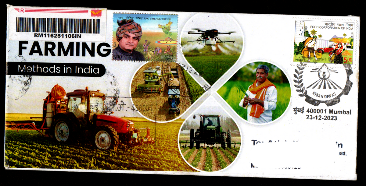 Special Cancellation on Kisan Diwas Postally Travelled Cover 23-12-2023 from Mumbai