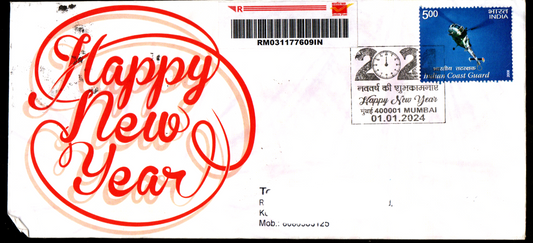 Special Cancellation on Happy new year Postally Travelled Cover 01-01-2024 from Mumbai