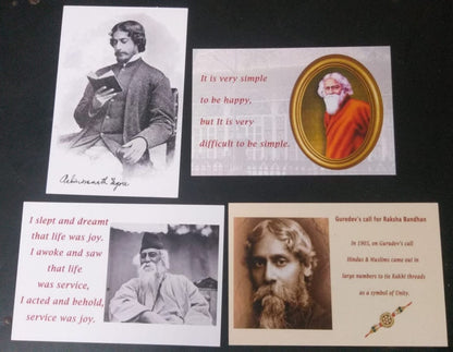 Rabindranath Tagore  Set of 4 different postcards with Tagore stamps and introduction day PPC of Shantiniketan