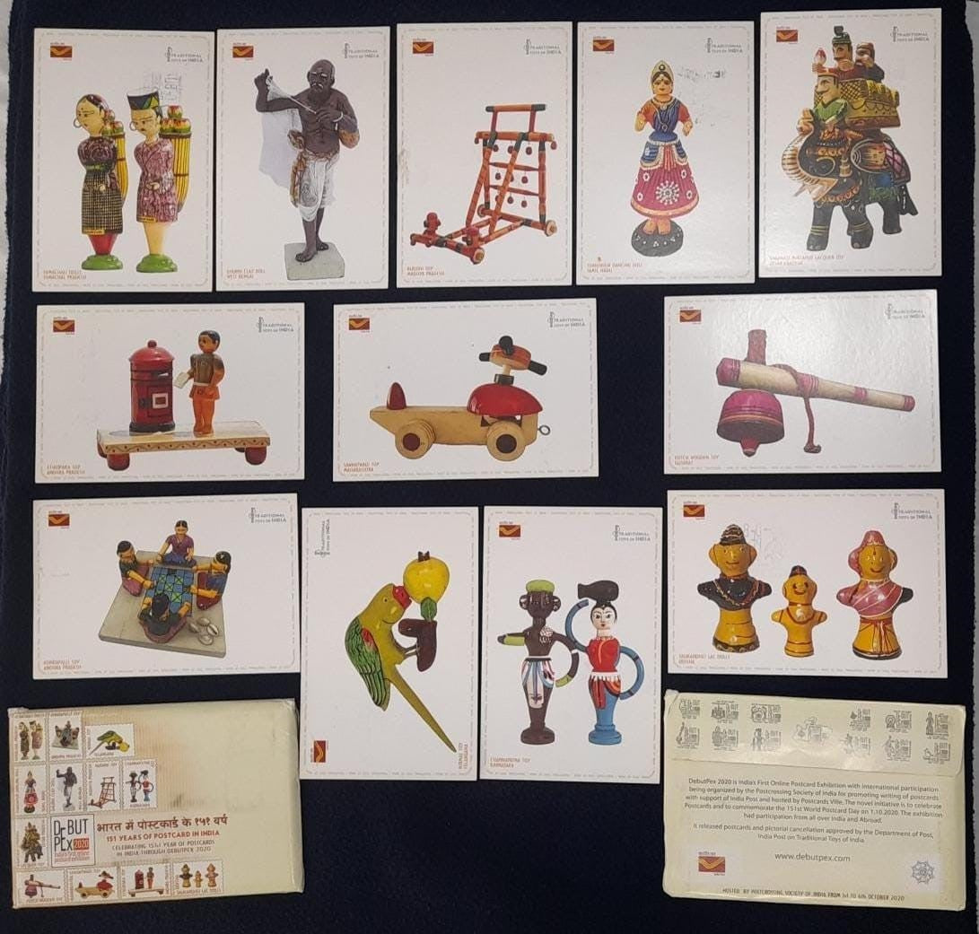 INDIA PICTURE POST CARD DEBUPEX-2020 SET OF 12 CANCELLED POST CARDS.
