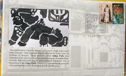 Pvt covers - Hand painted at Shantiniketan - inset of cover.   Set of 2 different hand painted covers.