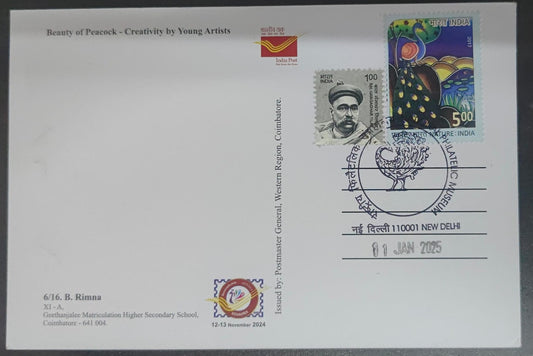 National philatelic museum PPC on picture postcards issued by India post.   Ppc is peacock 🦚 shaped.  Cancellation on pic post cards featuring peacock 🦚.