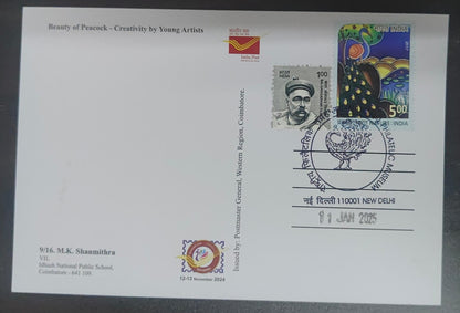 National philatelic museum PPC on picture postcards issued by India post.   Ppc is peacock 🦚 shaped.  Cancellation on pic post cards featuring peacock 🦚.