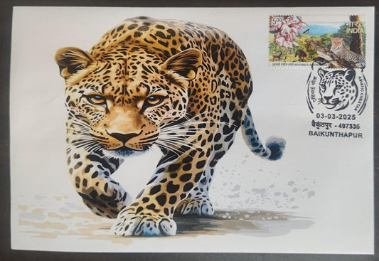 Inauguration day Permanent Pictorial cancellation Asiatic Cheetah issued from Baikunthapur  (CG) on private cover