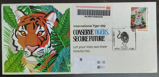 Tiger day 🐅 Special cancellation- 29.7.24. On private cover designed by bharatexotics,  Travelled and cancelled from Calicut.