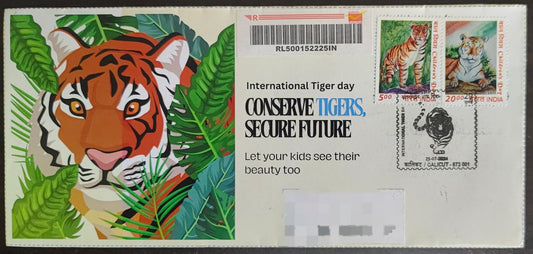 Tiger day 🐅 Special cancellation- 29.7.24. On private cover designed by bharatexotics,  Travelled and cancelled from Calicut.