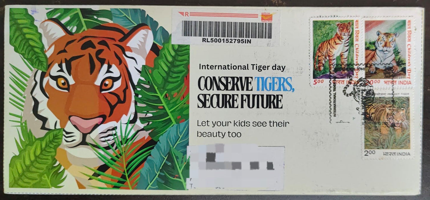 Tiger day 🐅 Special cancellation- 29.7.24. On private cover designed by bharatexotics,  Travelled and cancelled from Calicut.