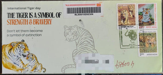 Tiger day 🐅 Special cancellation- 29.7.24. On private cover designed by bharatexotics,  Travelled and cancelled from Thiruvanthapuram