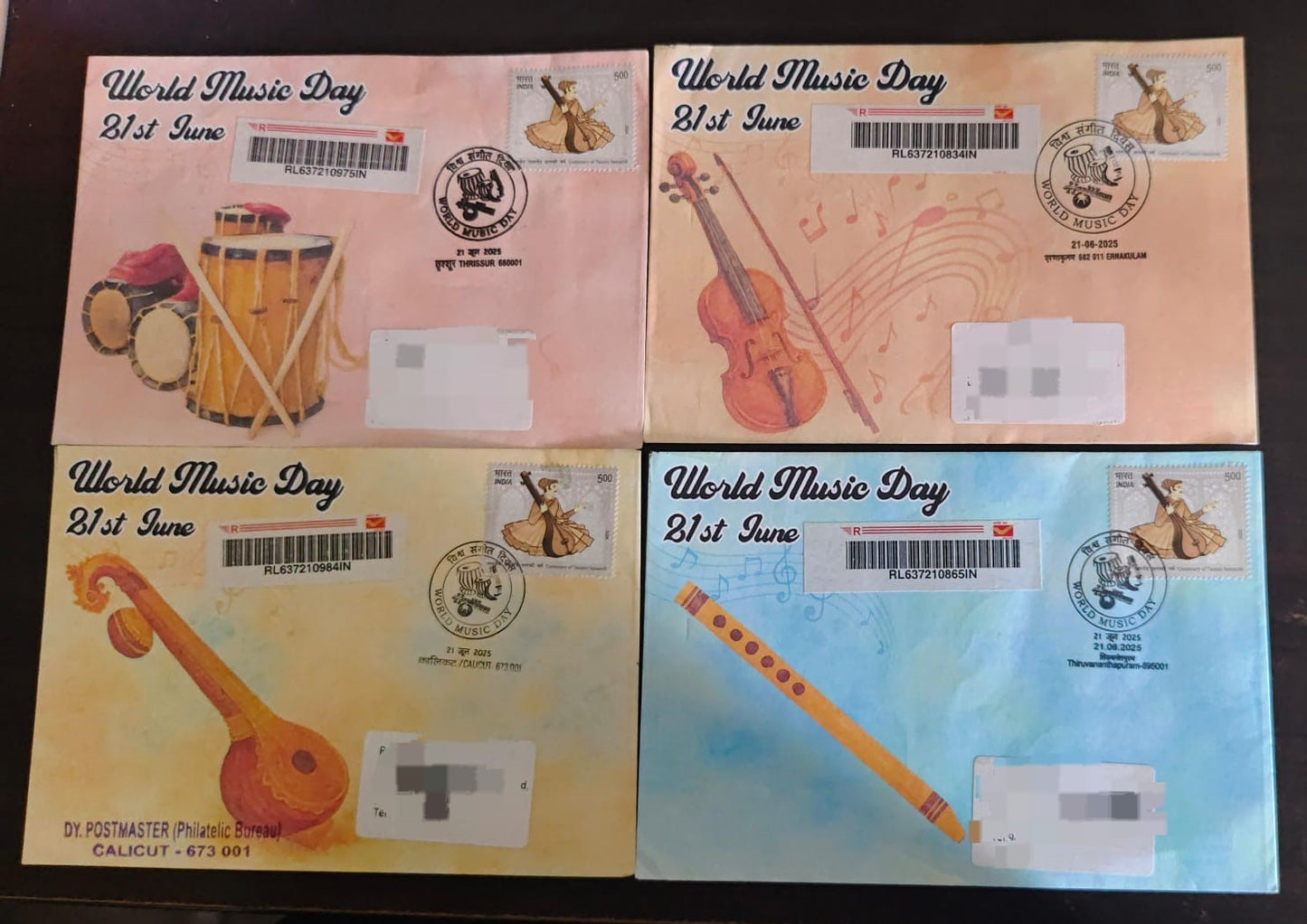 International day for music-  Special cancellation 21.6.2025  On private cover designed by bharatexotics,