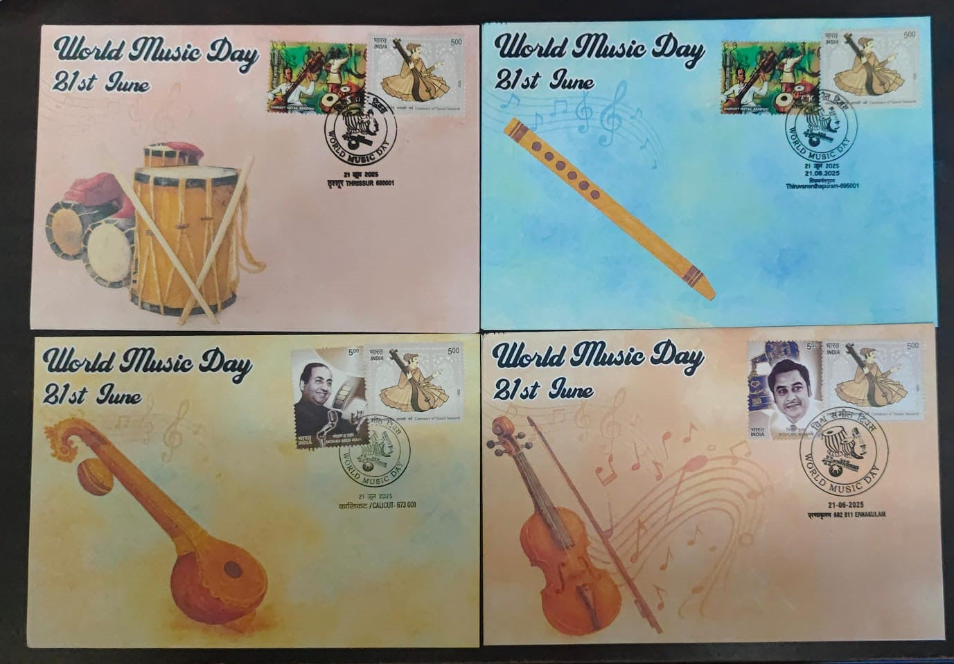 International day for music-  Special cancellation 21.6.2025  On private cover designed by bharatexotics,
