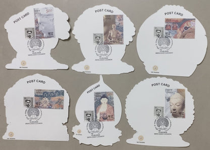 Set of 6 beautiful Pvt Picture Post Card Die Cut  Special Cancellation Buddha Purnima with relevant stamps on Buddha