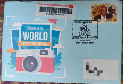 world Photography Day  Special cancellation 19.08.2025  On private cover designed by bharatexotics travelled and cancelled from Thrissur