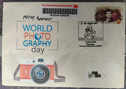 world Photography Day  Special cancellation 19.08.2025  On private cover designed by bharatexotics travelled and cancelled from Thiruvanathapuram