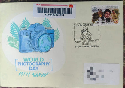 world Photography Day  Special cancellation 19.08.2025  On private cover designed by bharatexotics travelled and cancelled from Calicut.