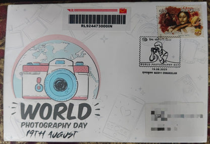 world Photography Day  Special cancellation 19.08.2025  On private cover designed by bharatexotics travelled and cancelled from Ernakulam.
