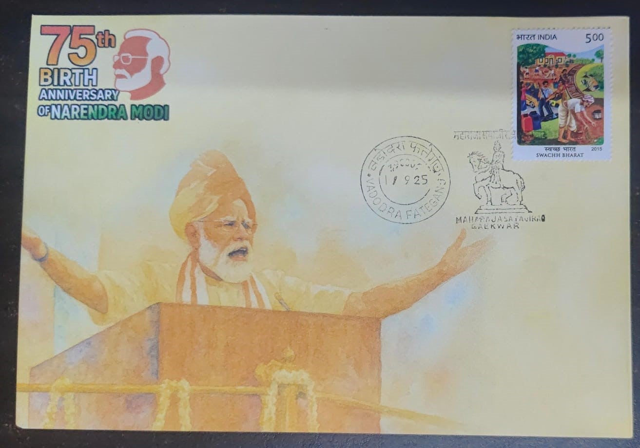 Celebrating 75th birthday of Hon.Prime Minister Sri.Narendra Modi on 17.09.2025  privately designed  non travelled cover by using suitable Swach Bharat stamps