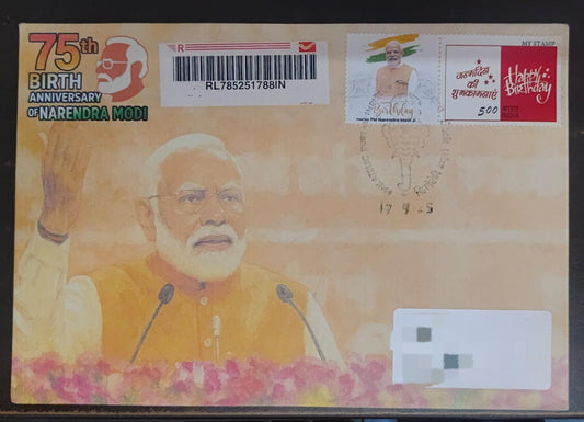 Celebrating 75th birthday of Hon.Prime Minister Sri.Narendra Modi on 17.09.2025  privately designed travelled  cover by using suitable my stamp