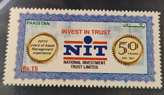 2012 Pakistani commemorative postage stamp celebrating the 50th anniversary of the National Investment Trust Limited (NIT).