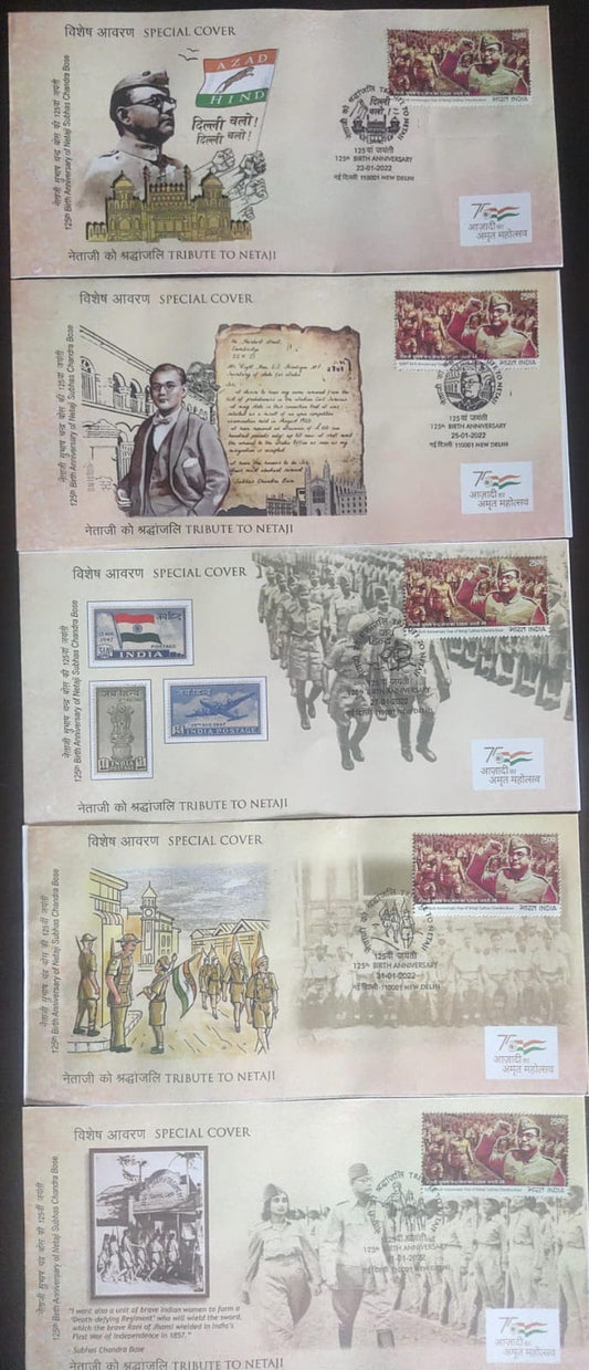 Five different cancellation - different covers issued on occasion of 125th birth anniversary of Netaji