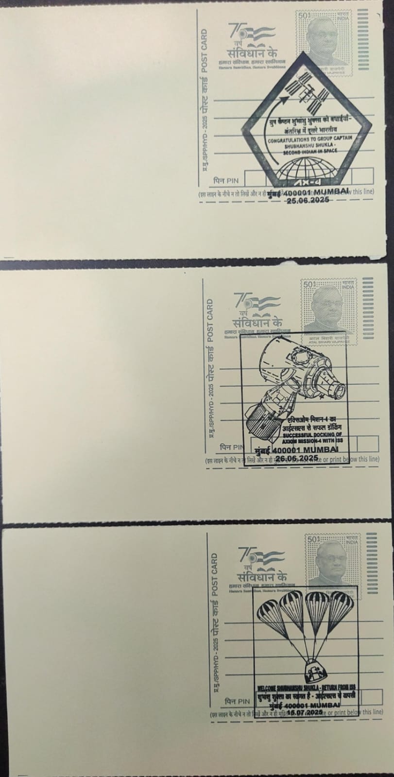 Group Captain Subhanshu Shukla,s journey to space-A unique combo cover with three different cancellations.