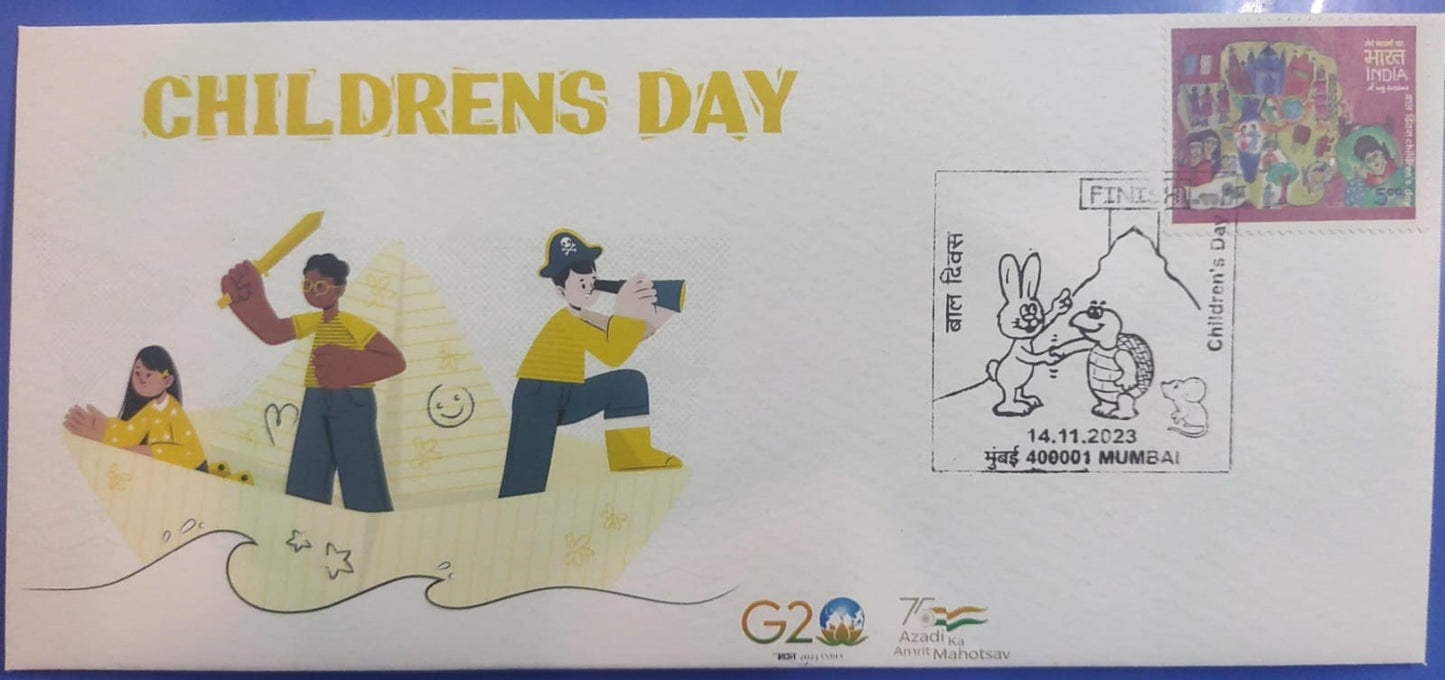 Children's day special cancellation on private cover with related matching stamp.