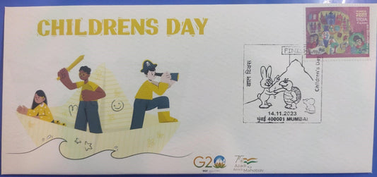 Children's day special cancellation on private cover with related matching stamp.