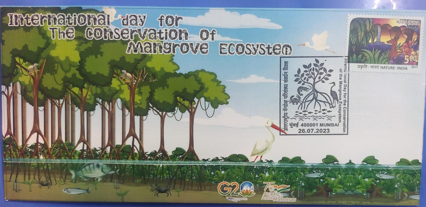International day for conservation of mangrove ecosystem - special cancellation on private cover with related matching stamp.